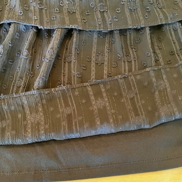 Dark blue, high neck, tier dress by Fortune and Ivy size MP w/ flutter sleeves - Picture 8 of 13